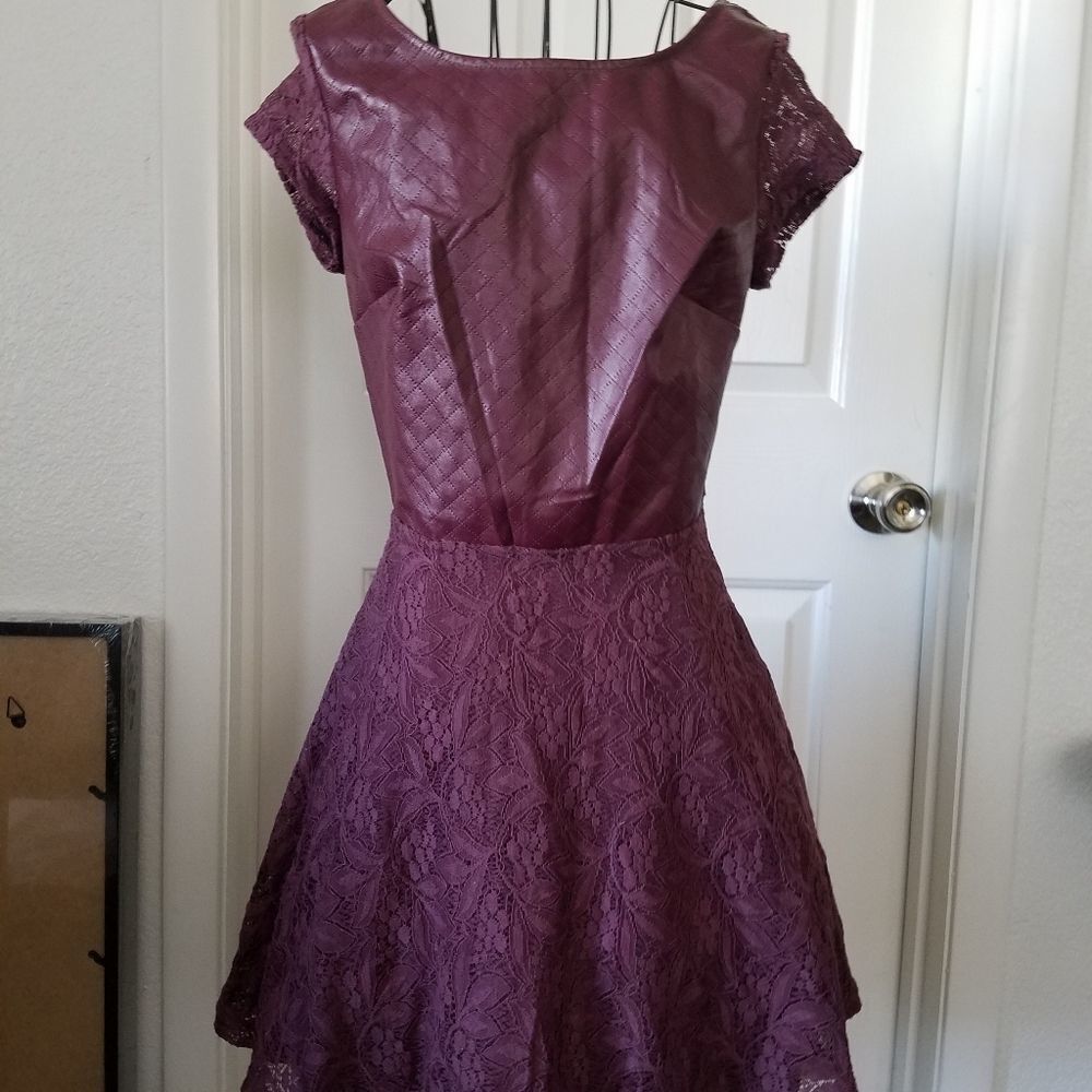 Mimi Chica Purple Pleather & Lace Dress Girls Size Small Short Sleeve Party